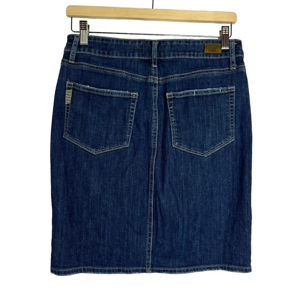 Paige Jean Skirt Women’s Size 28 Blue Front Split Light Distress - Picture 2 of 15